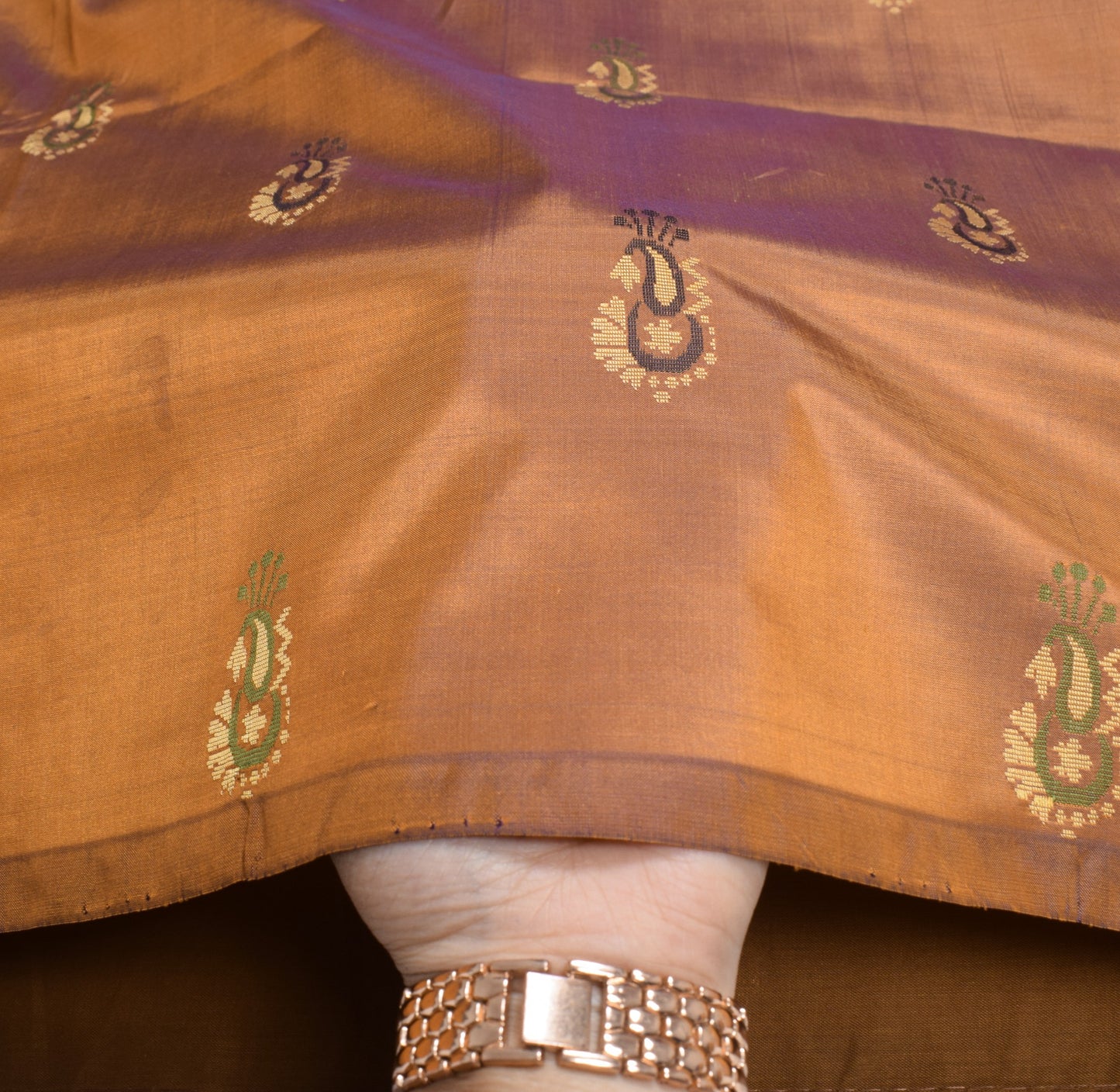 Sushila Vintage Mustard Dual Tone Saree Hand Woven Paisley Pure Silk Sari Fabric