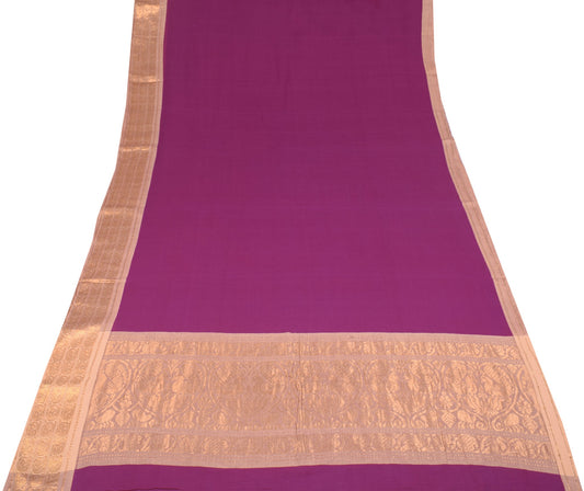 Sushila Vintage Purple Pure Cotton Saree Zari Woven Border Pallu 5YD Sari Fabric