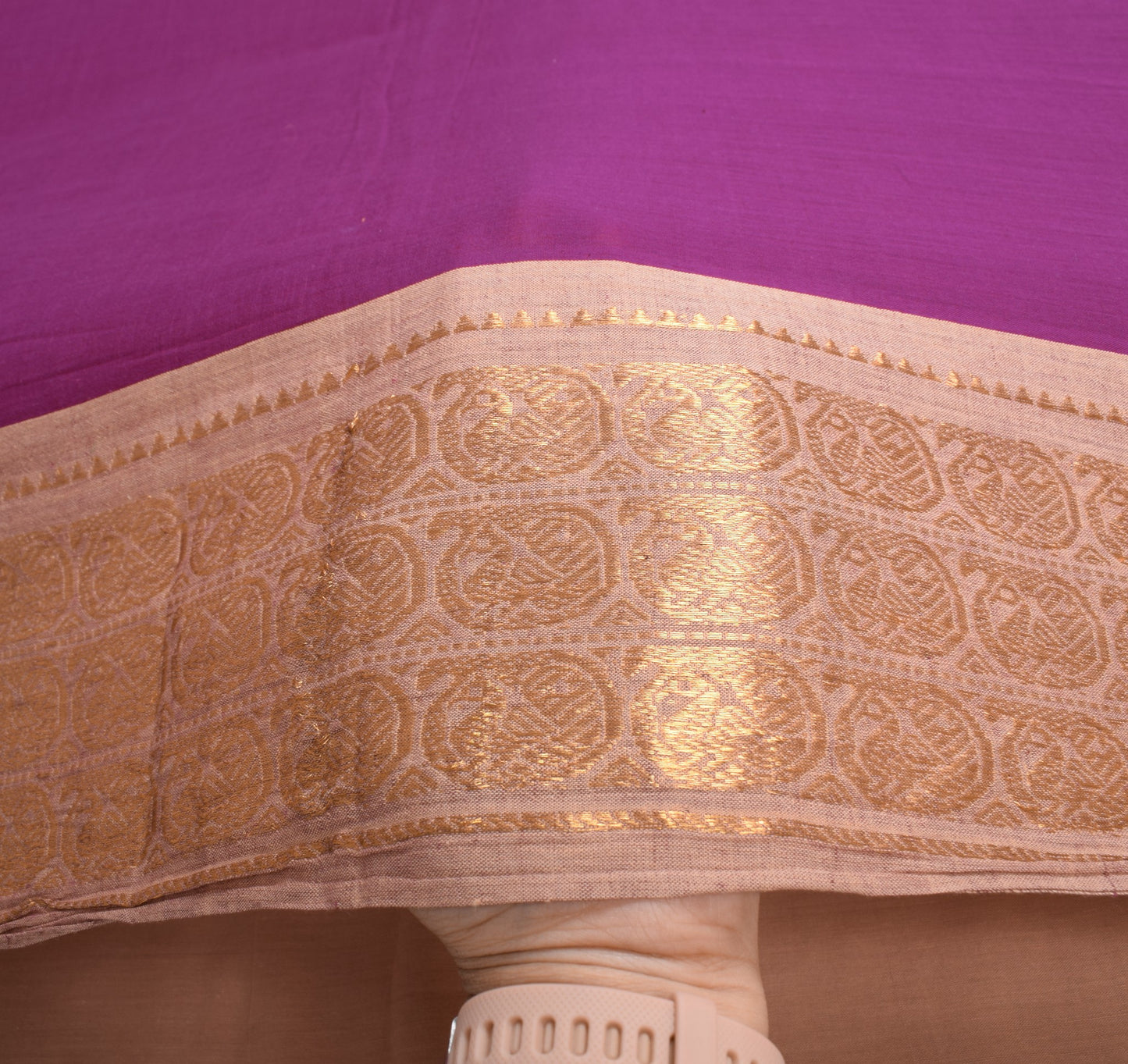 Sushila Vintage Purple Pure Cotton Saree Zari Woven Border Pallu 5YD Sari Fabric
