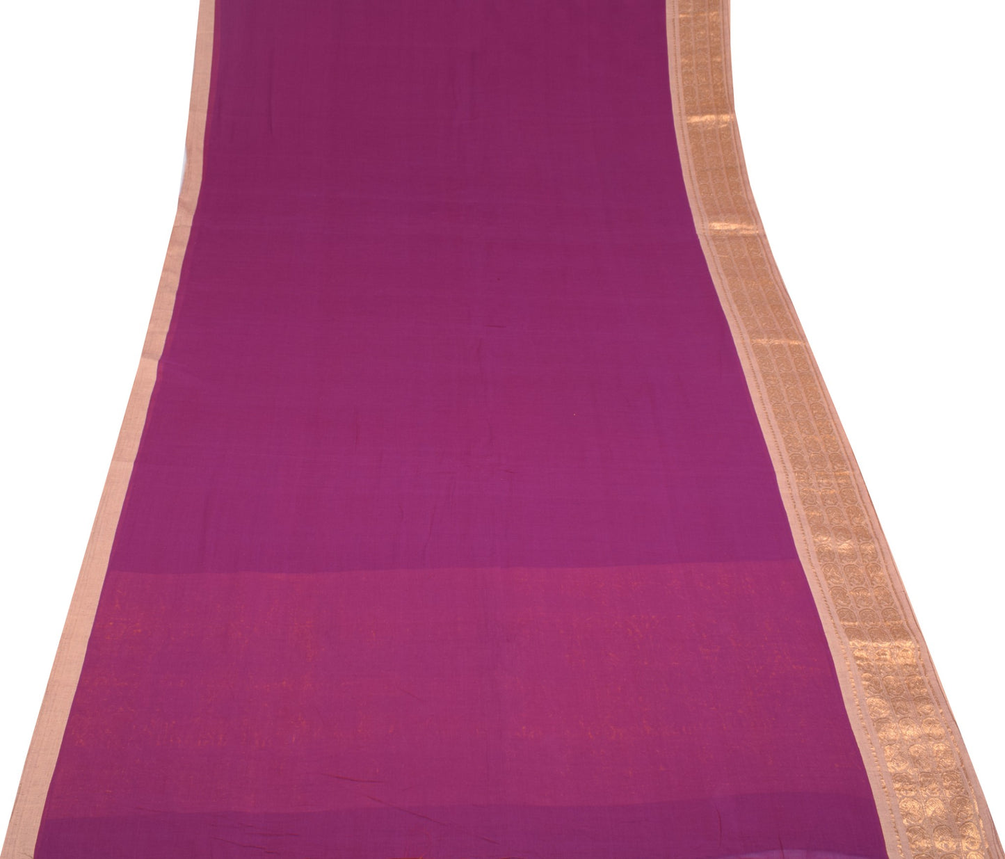 Sushila Vintage Purple Pure Cotton Saree Zari Woven Border Pallu 5YD Sari Fabric
