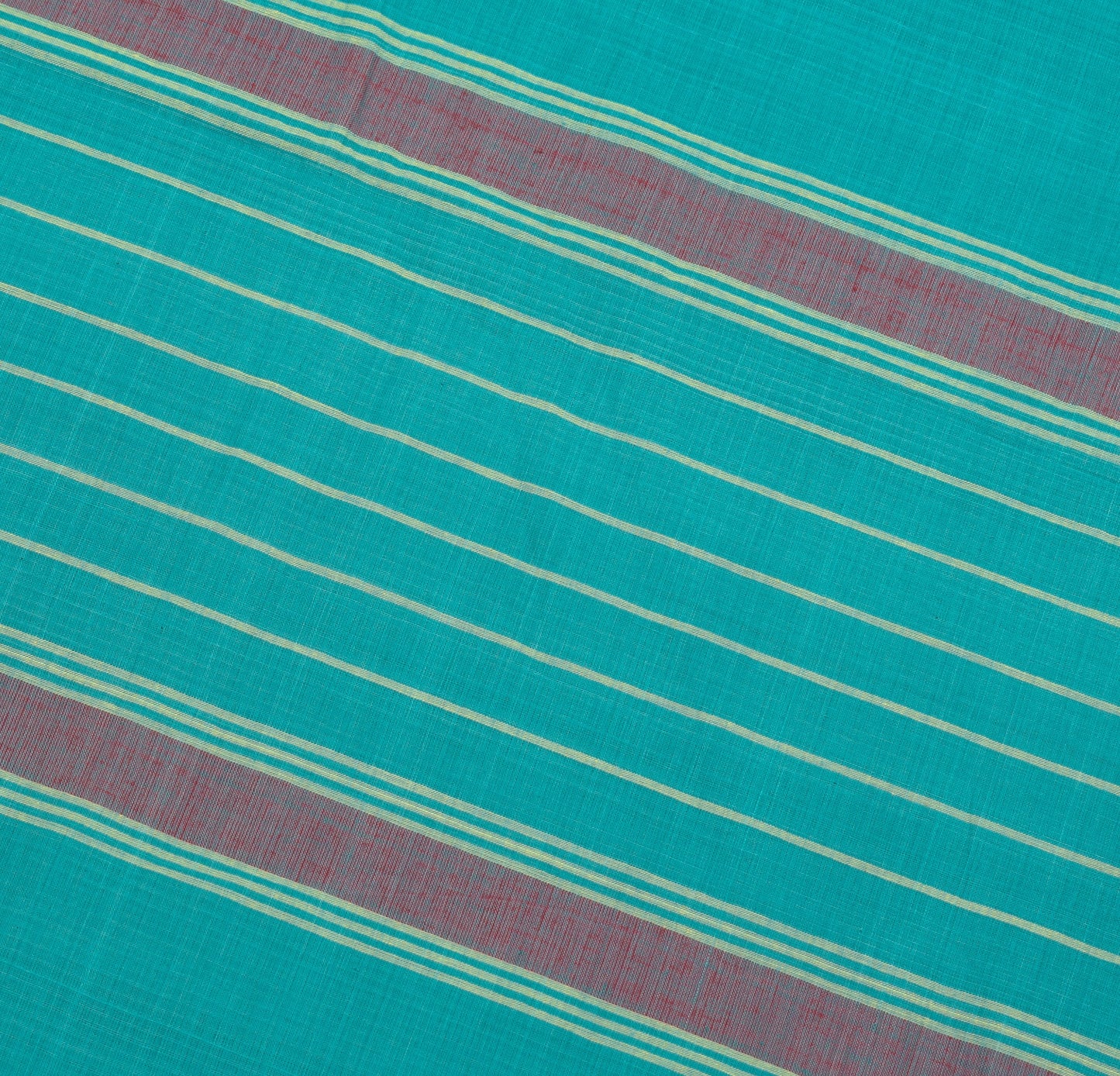 Sushila Vintage Pure Handloom Cotton Saree Dark Aqua Woven Stripes Sari Fabric