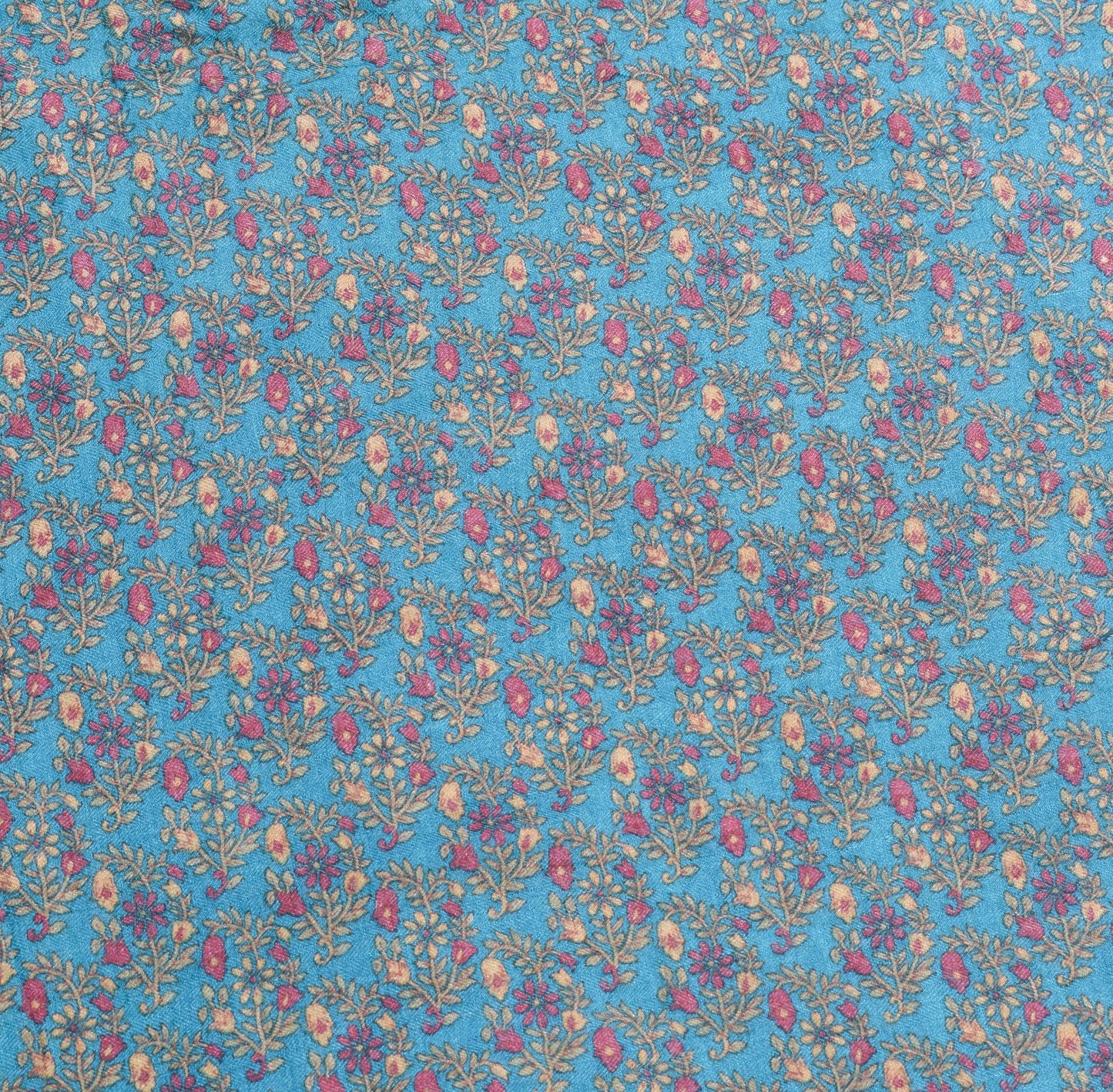 Sushila Vintage Teal Blue Saree Pure Woolen Floral Printed Soft 4YD Sari Fabric