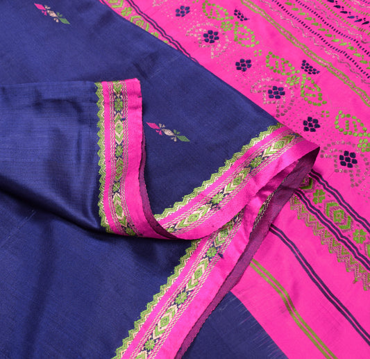 Sushila Vintage Banarasi Brocade Saree Blue Magenta Pure Silk Soft Sari Fabric