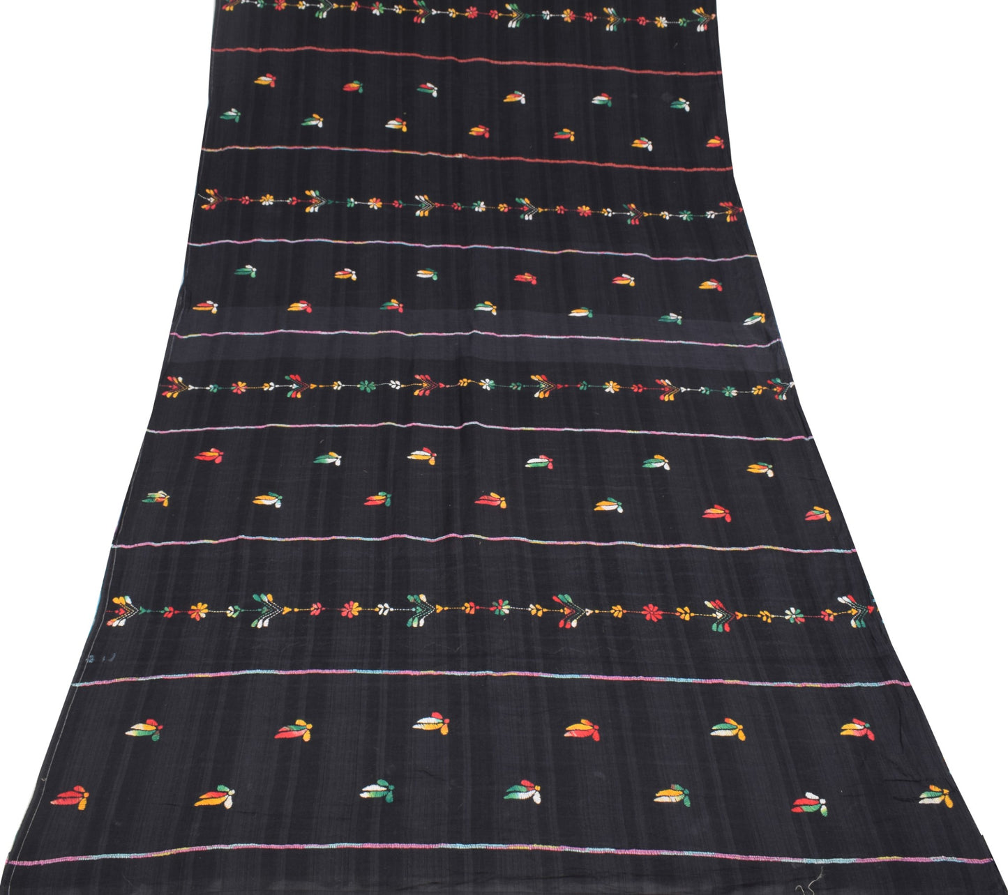 Sushila Vintage Black Saree Kuthir Handloom Pure Cotton Khesh Katha Sari Fabric