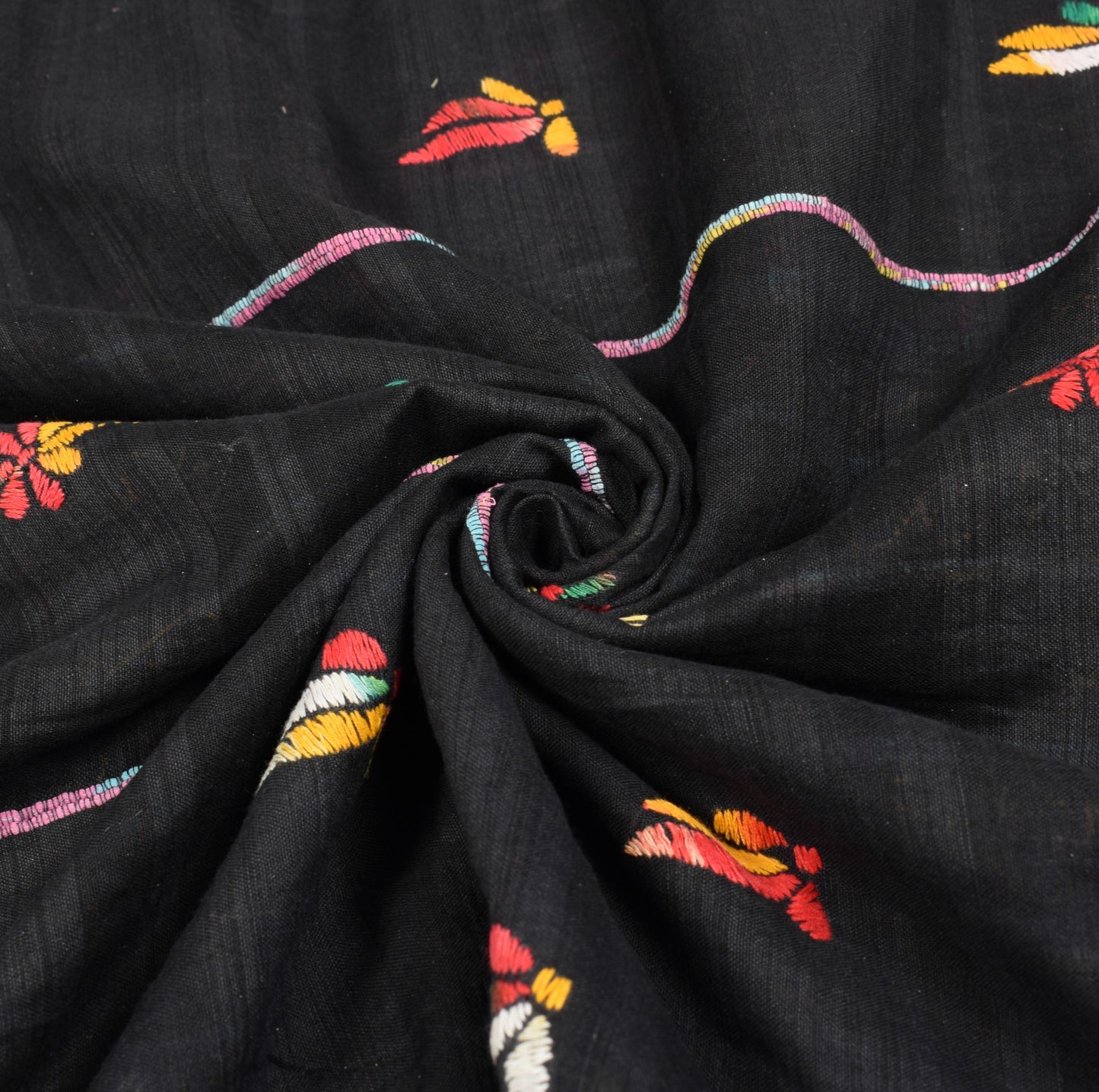 Sushila Vintage Black Saree Kuthir Handloom Pure Cotton Khesh Katha Sari Fabric