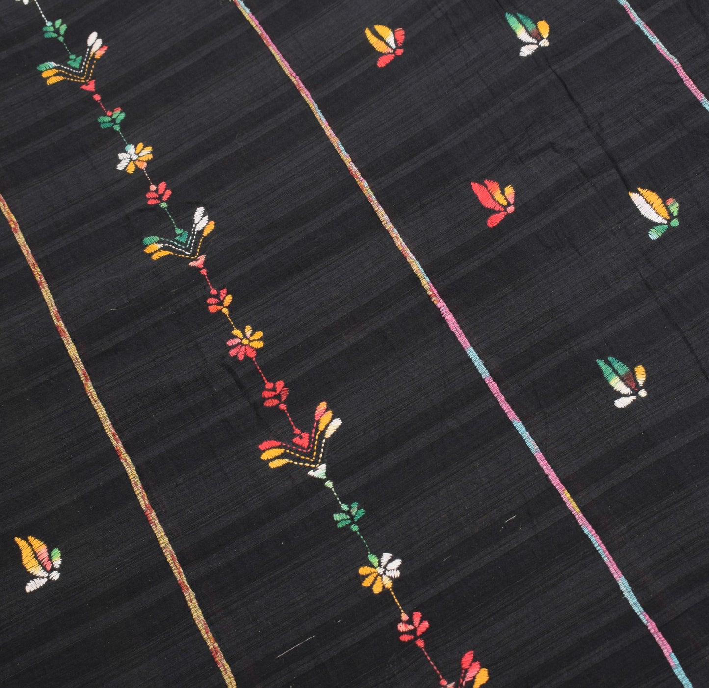 Sushila Vintage Black Saree Kuthir Handloom Pure Cotton Khesh Katha Sari Fabric