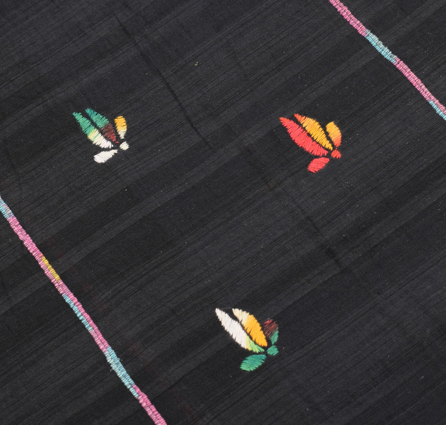 Sushila Vintage Black Saree Kuthir Handloom Pure Cotton Khesh Katha Sari Fabric