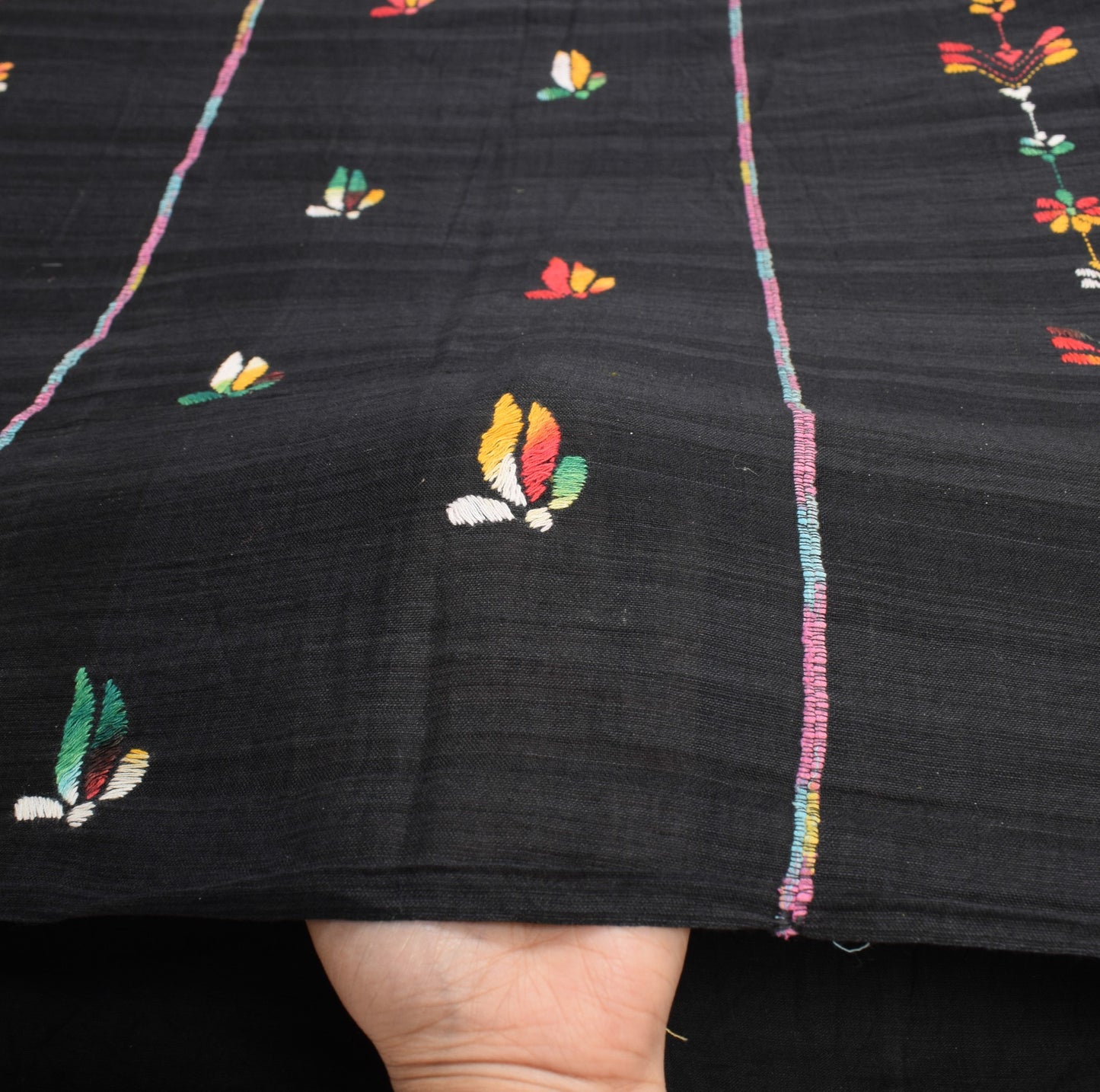 Sushila Vintage Black Saree Kuthir Handloom Pure Cotton Khesh Katha Sari Fabric