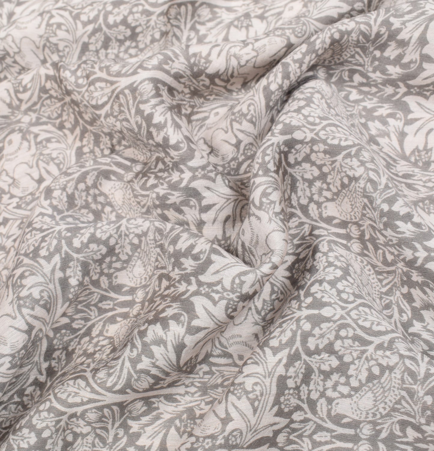 Sushila Vintage Gray Art Cotton Saree Bird Animal Printed Zari Woven Sari Fabric