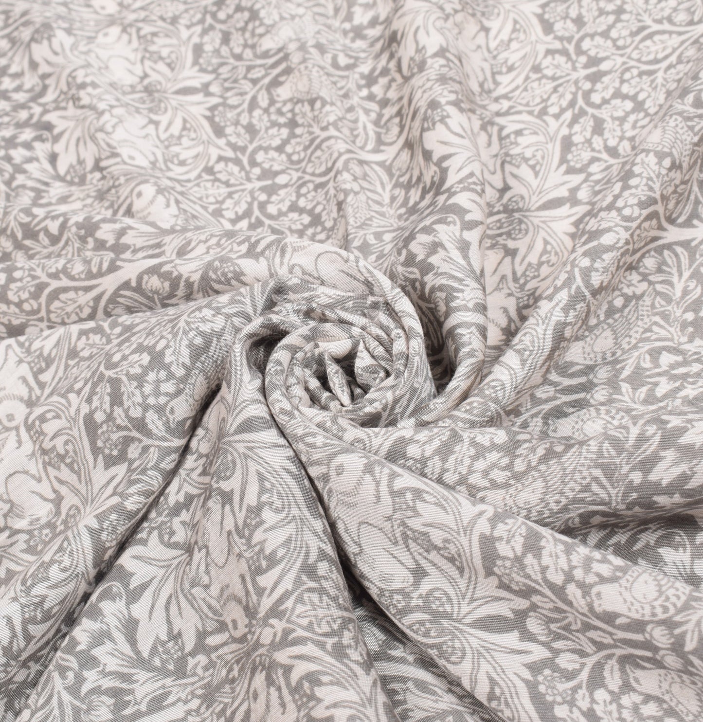 Sushila Vintage Gray Art Cotton Saree Bird Animal Printed Zari Woven Sari Fabric