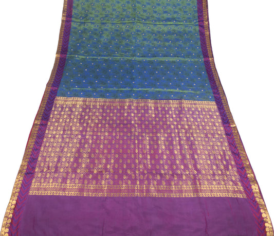 Sushila Vintage Pure kanjivaram Silk Saree Green Floral Zari Woven Sari Fabric