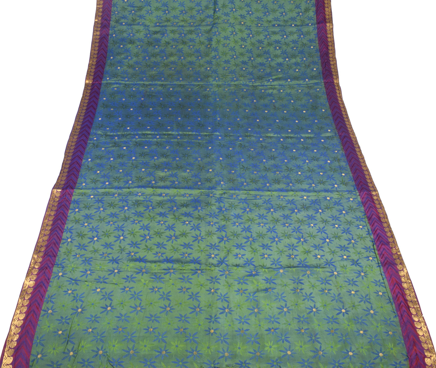 Sushila Vintage Pure kanjivaram Silk Saree Green Floral Zari Woven Sari Fabric