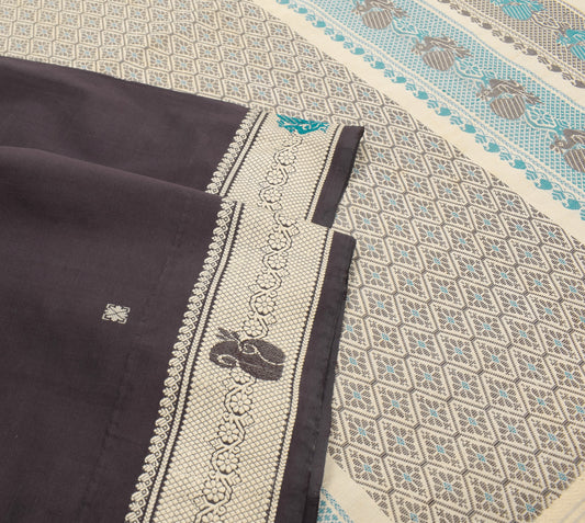 Sushila Vintage Dark Brown Cream Saree Pure Cotton Annapakshi Woven Sari Fabric