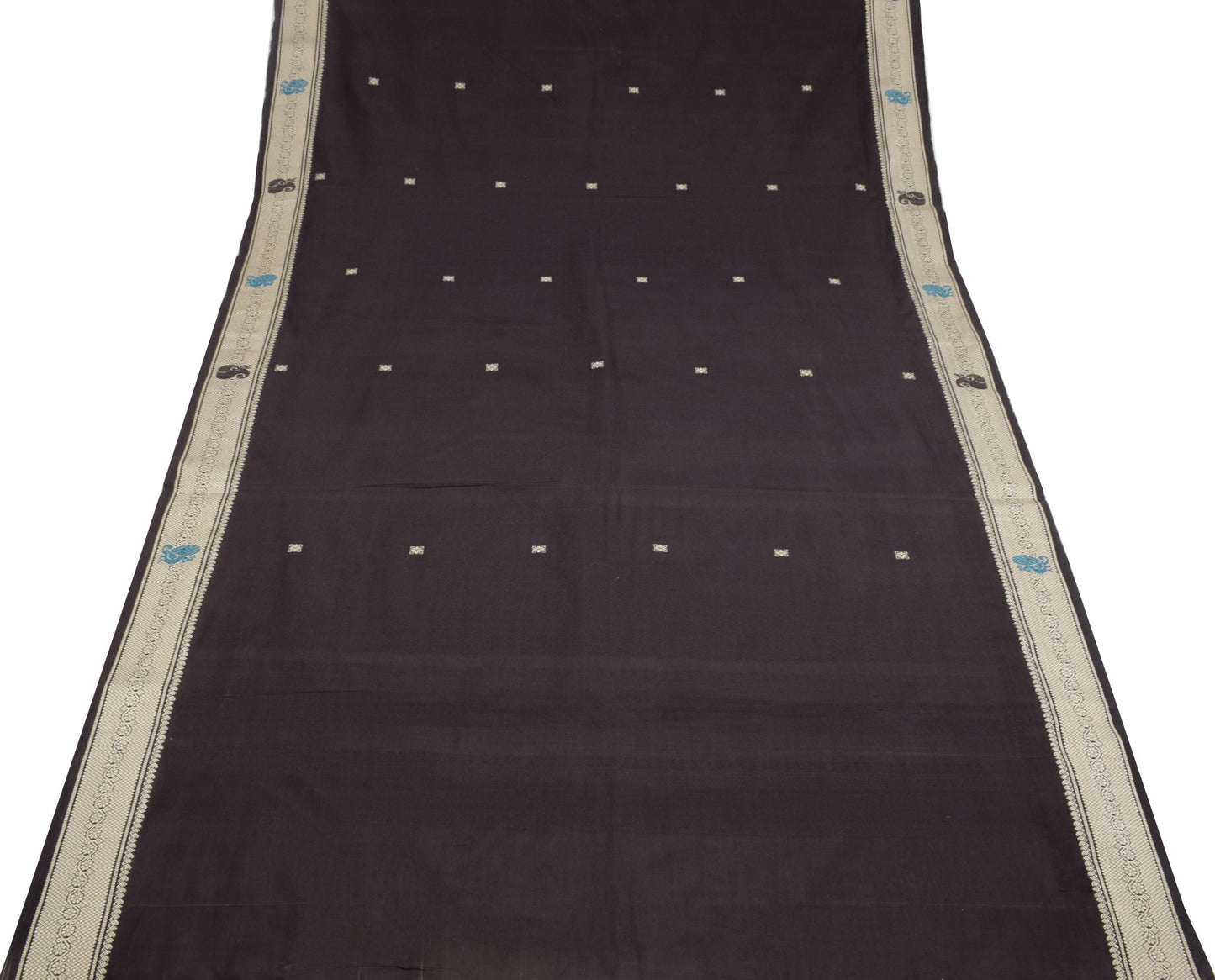 Sushila Vintage Dark Brown Cream Saree Pure Cotton Annapakshi Woven Sari Fabric