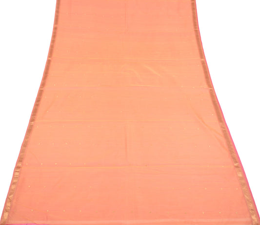 Sushila Vintage Banarsi Brocade Saree Pure Cotton Silk Orange Pink Sari Fabric