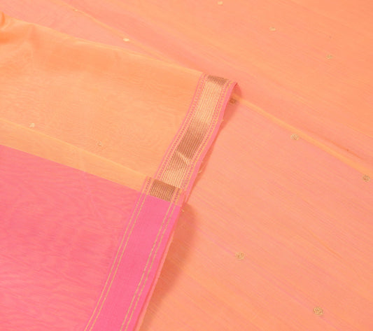Sushila Vintage Banarsi Brocade Saree Pure Cotton Silk Orange Pink Sari Fabric