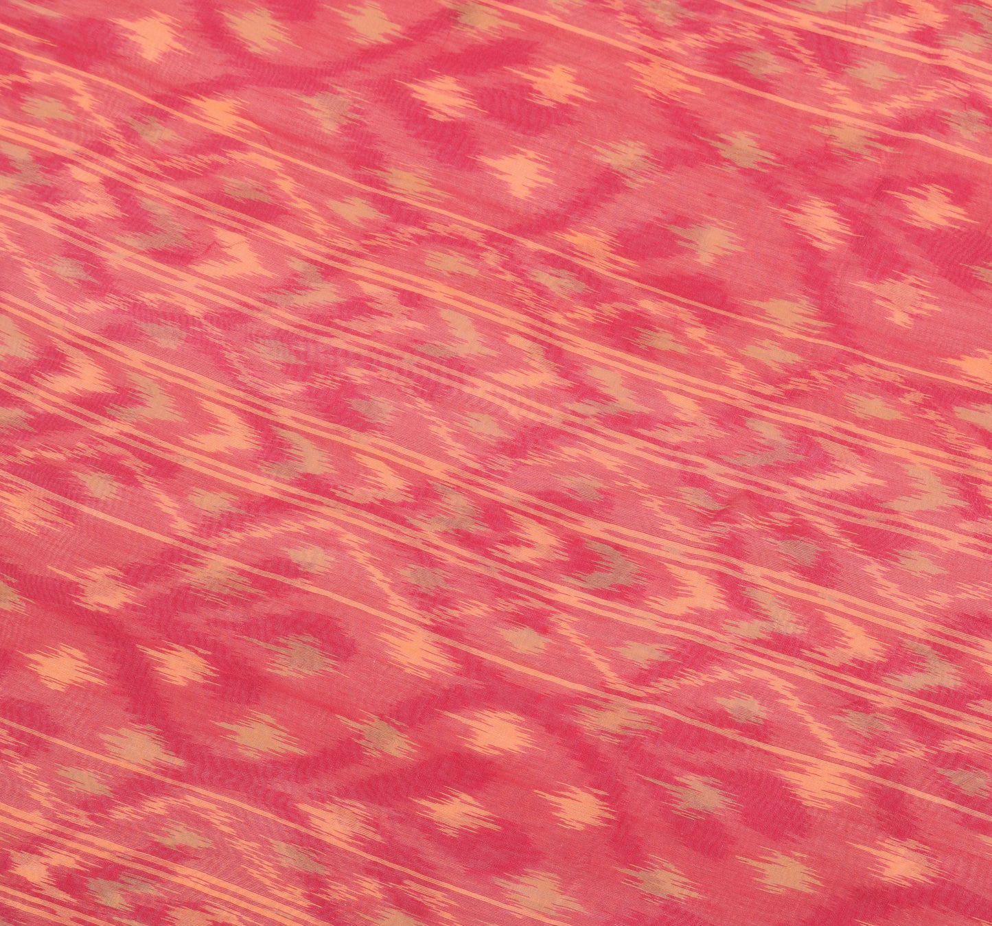 Sushila Vintage Pochampally Ikat Saree Pure Cotton Silk Hand Woven Peach Sari