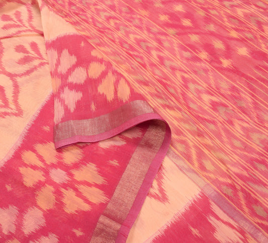 Sushila Vintage Pochampally Ikat Saree Pure Cotton Silk Hand Woven Peach Sari