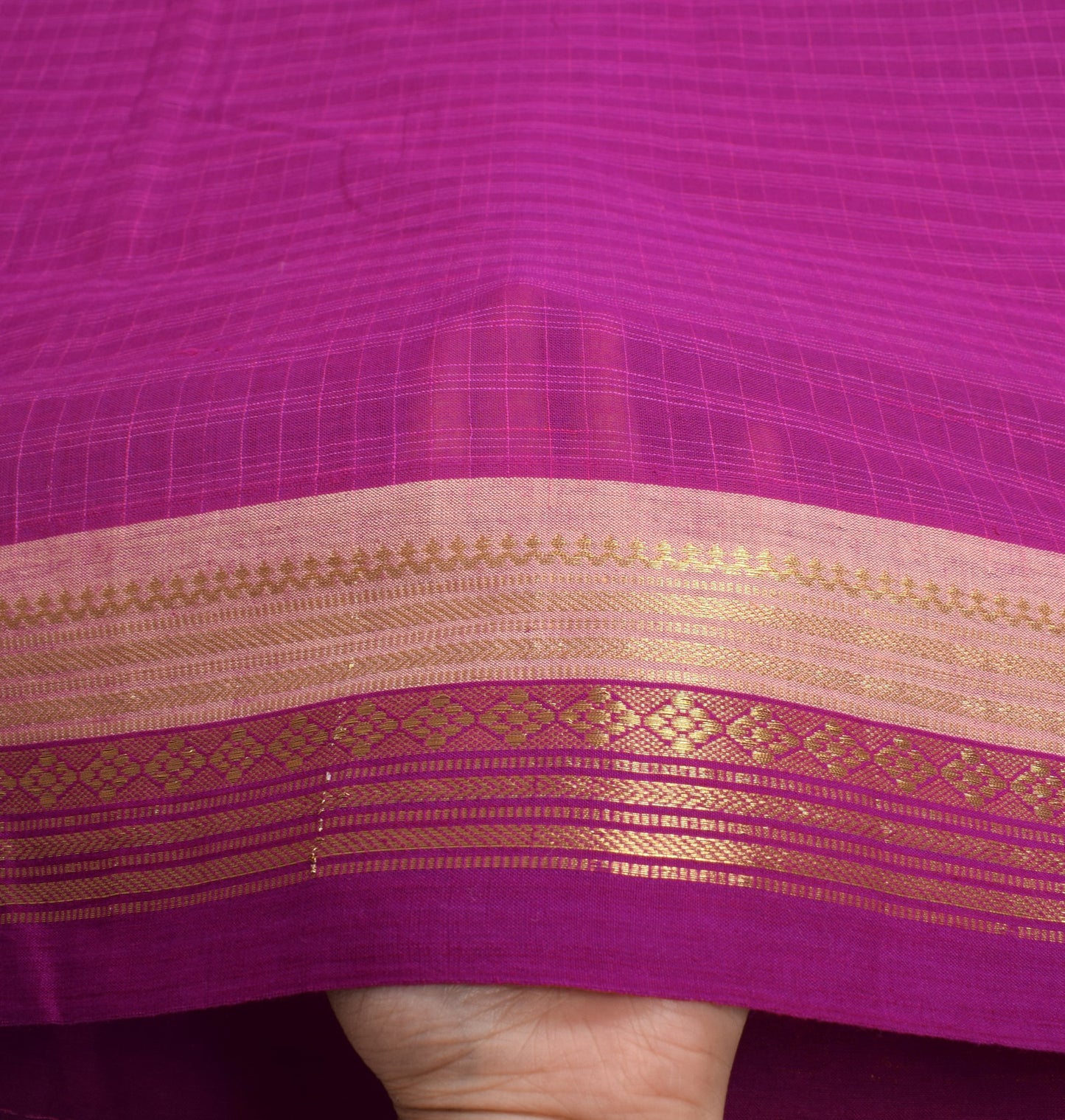 Sushila Vintage Pure Handloom Cotton Saree Checks Woven Zari Brocade Sari Fabric