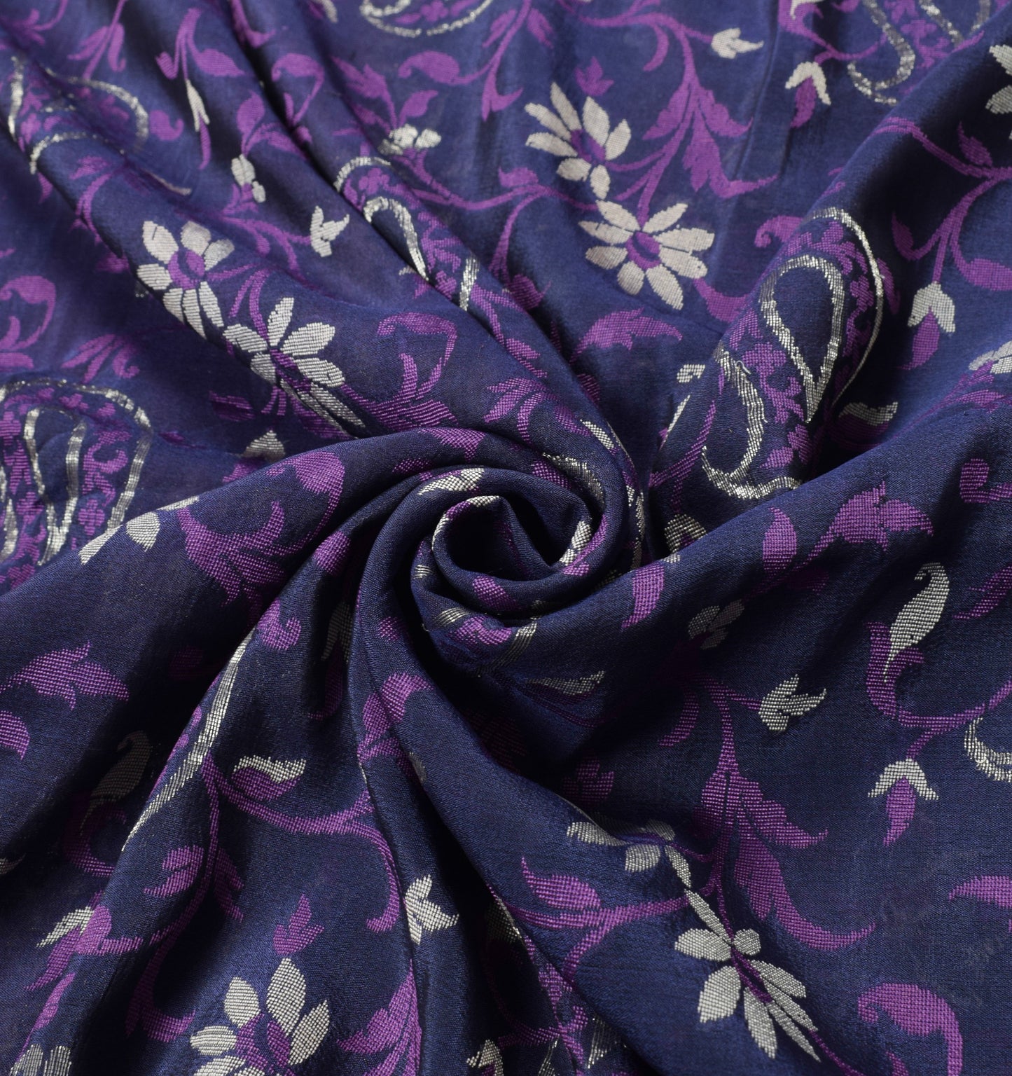 Sushila Vintage Handwoven Banarasi Jamdani Saree Pure Silk Blue Sari CraftFabric