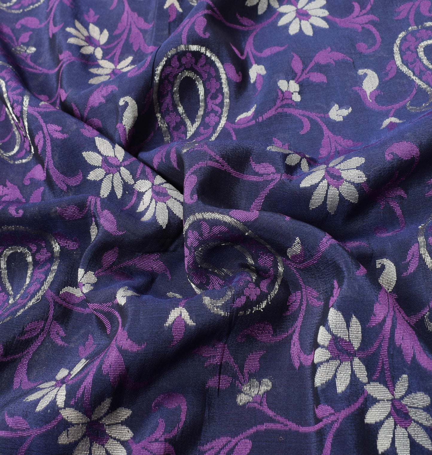 Sushila Vintage Handwoven Banarasi Jamdani Saree Pure Silk Blue Sari CraftFabric
