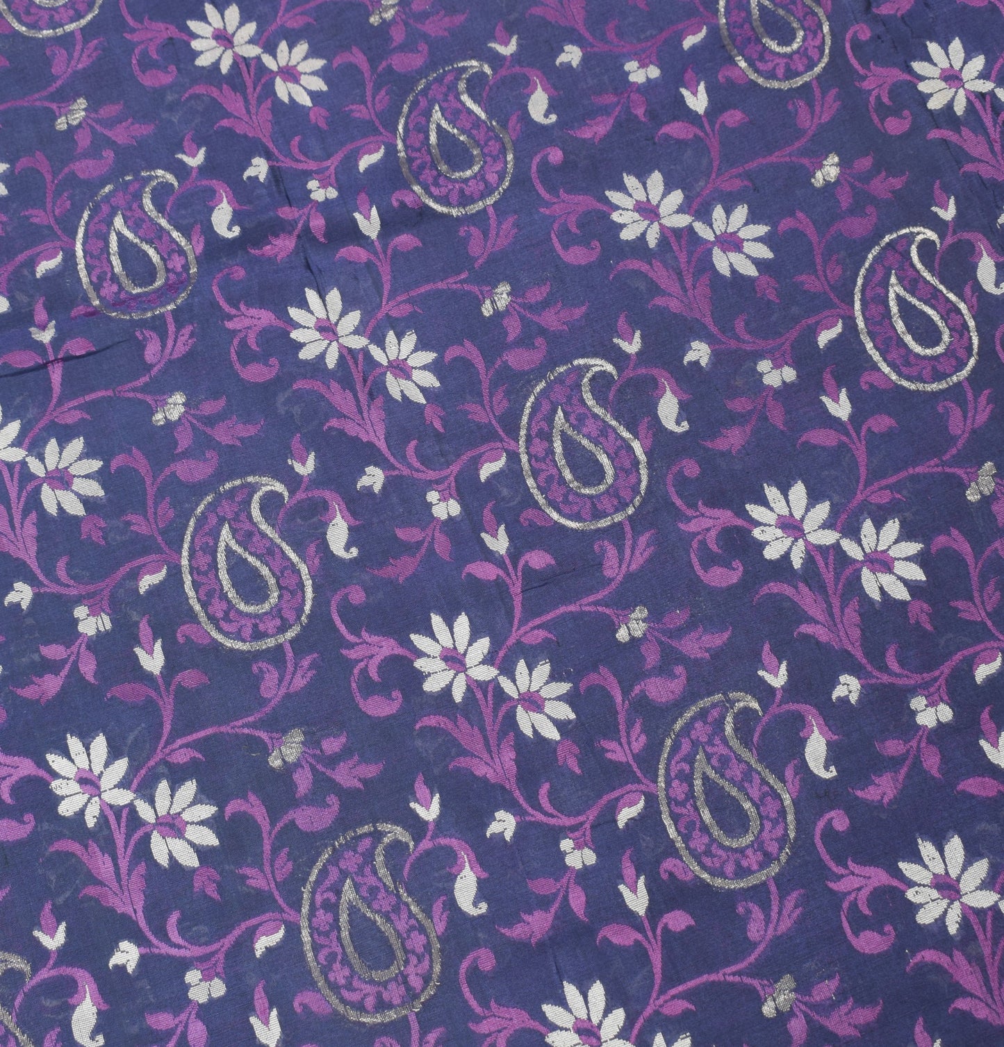 Sushila Vintage Handwoven Banarasi Jamdani Saree Pure Silk Blue Sari CraftFabric