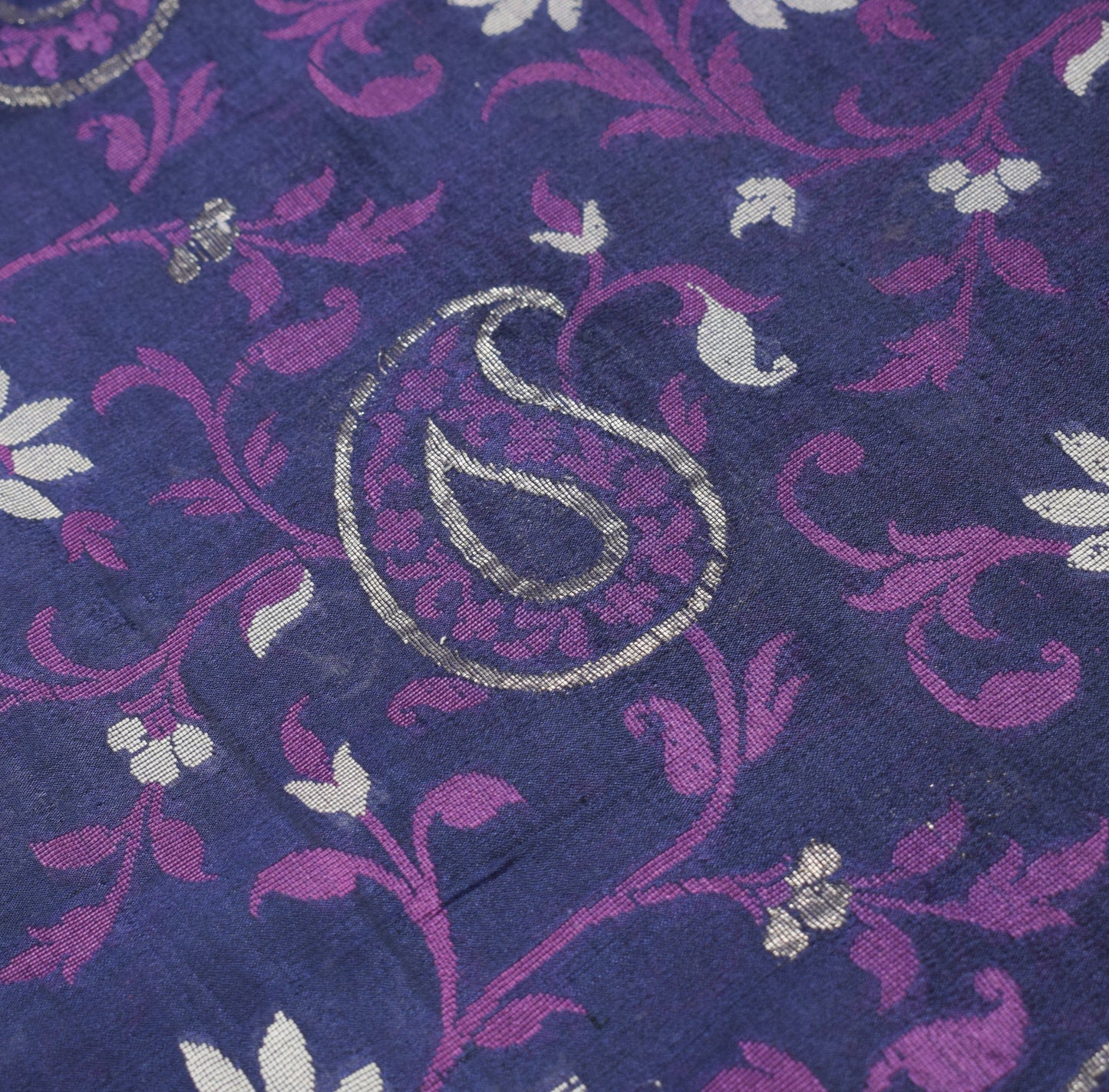 Sushila Vintage Handwoven Banarasi Jamdani Saree Pure Silk Blue Sari CraftFabric