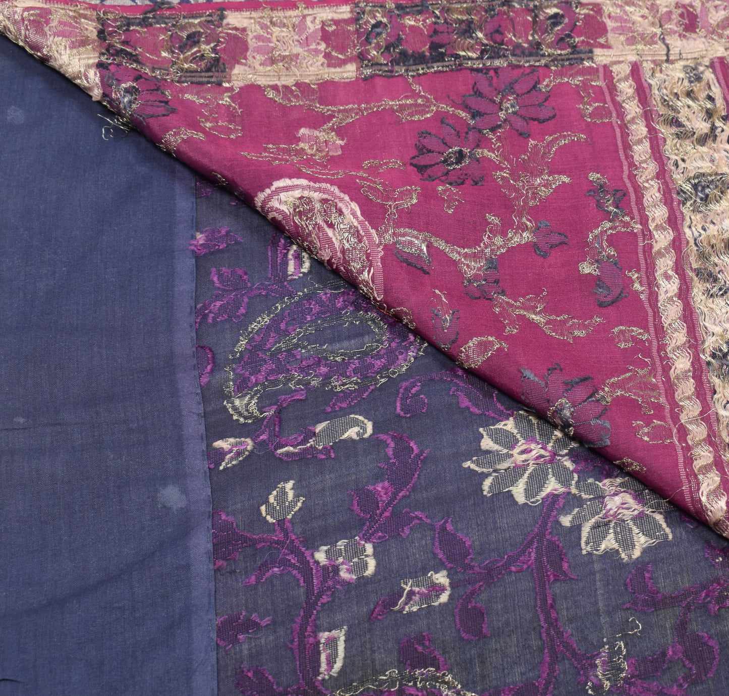 Sushila Vintage Handwoven Banarasi Jamdani Saree Pure Silk Blue Sari CraftFabric