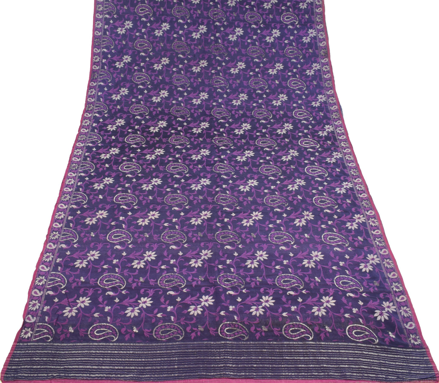Sushila Vintage Handwoven Banarasi Jamdani Saree Pure Silk Blue Sari CraftFabric