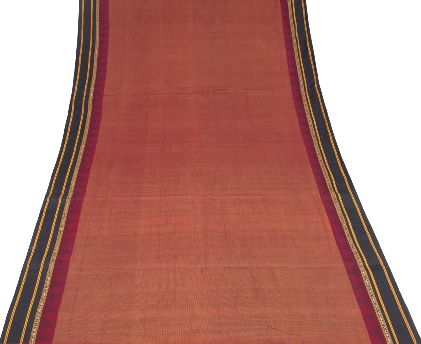 Sushila Vintage Pure Handloom Cotton Saree Stripes Woven Maroon 5YD Sari Fabric