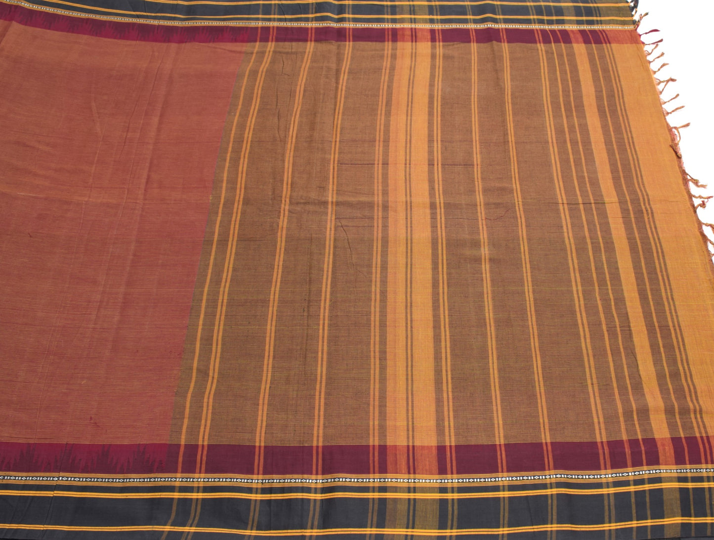 Sushila Vintage Pure Handloom Cotton Saree Stripes Woven Maroon 5YD Sari Fabric