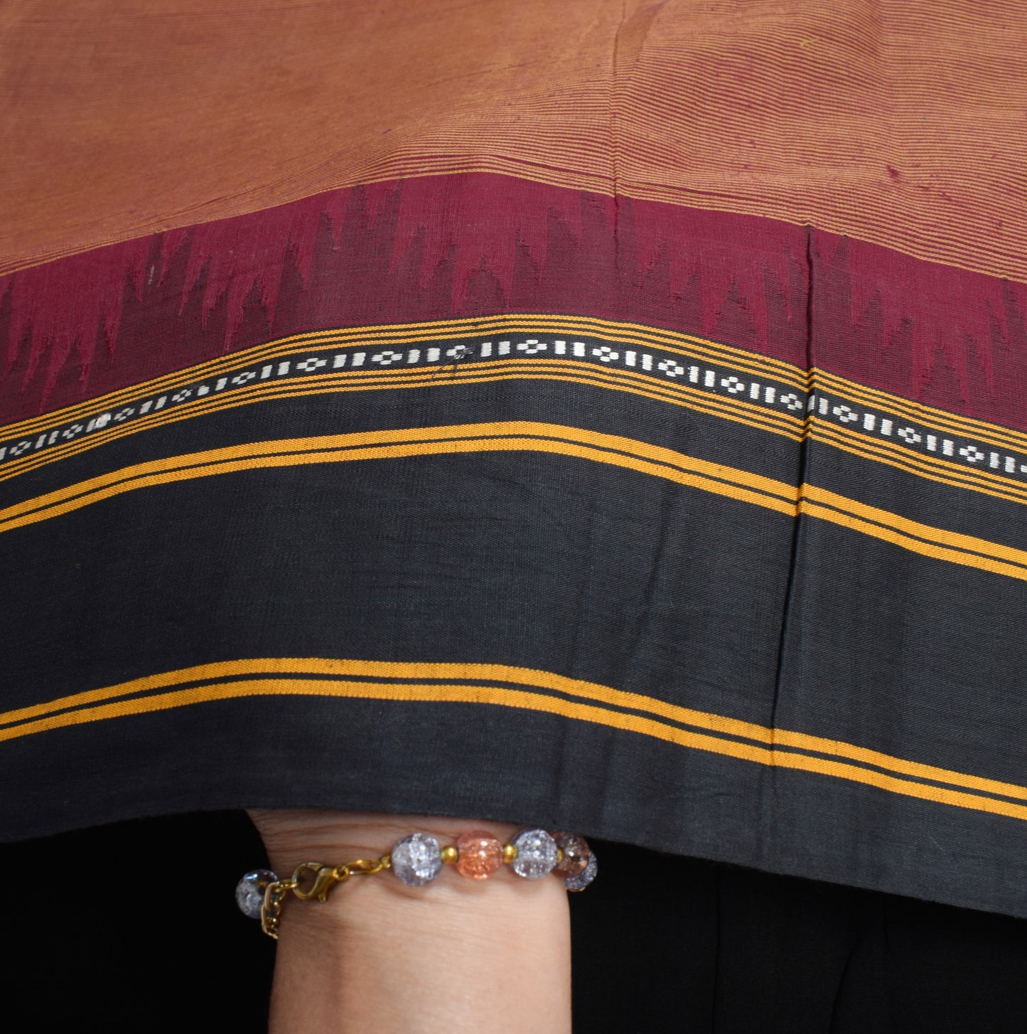 Sushila Vintage Pure Handloom Cotton Saree Stripes Woven Maroon 5YD Sari Fabric