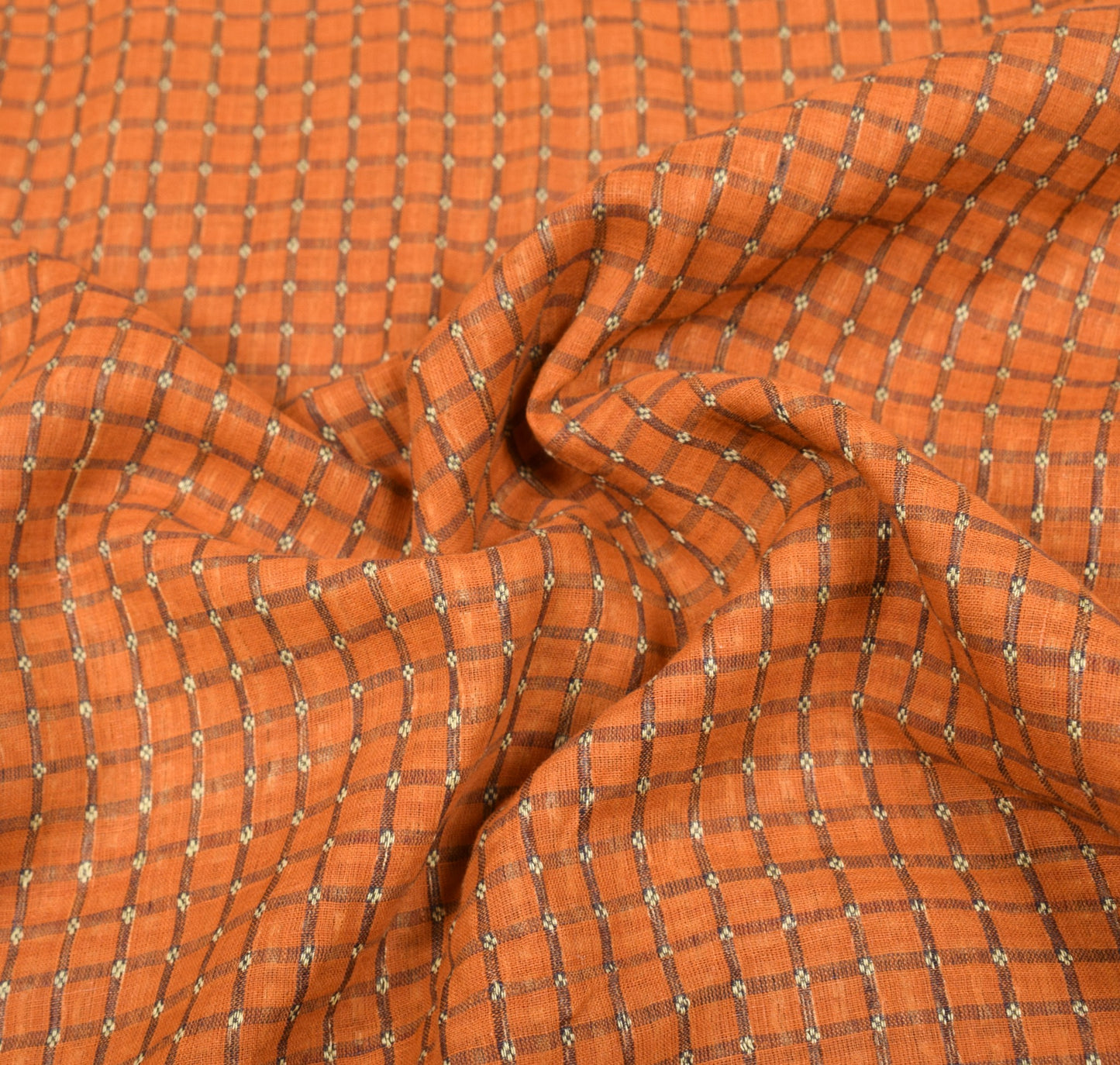 Sushila Vintage Mustard Chettinad Saree Pure Cotton Checks Woven 5YD Sari Fabric