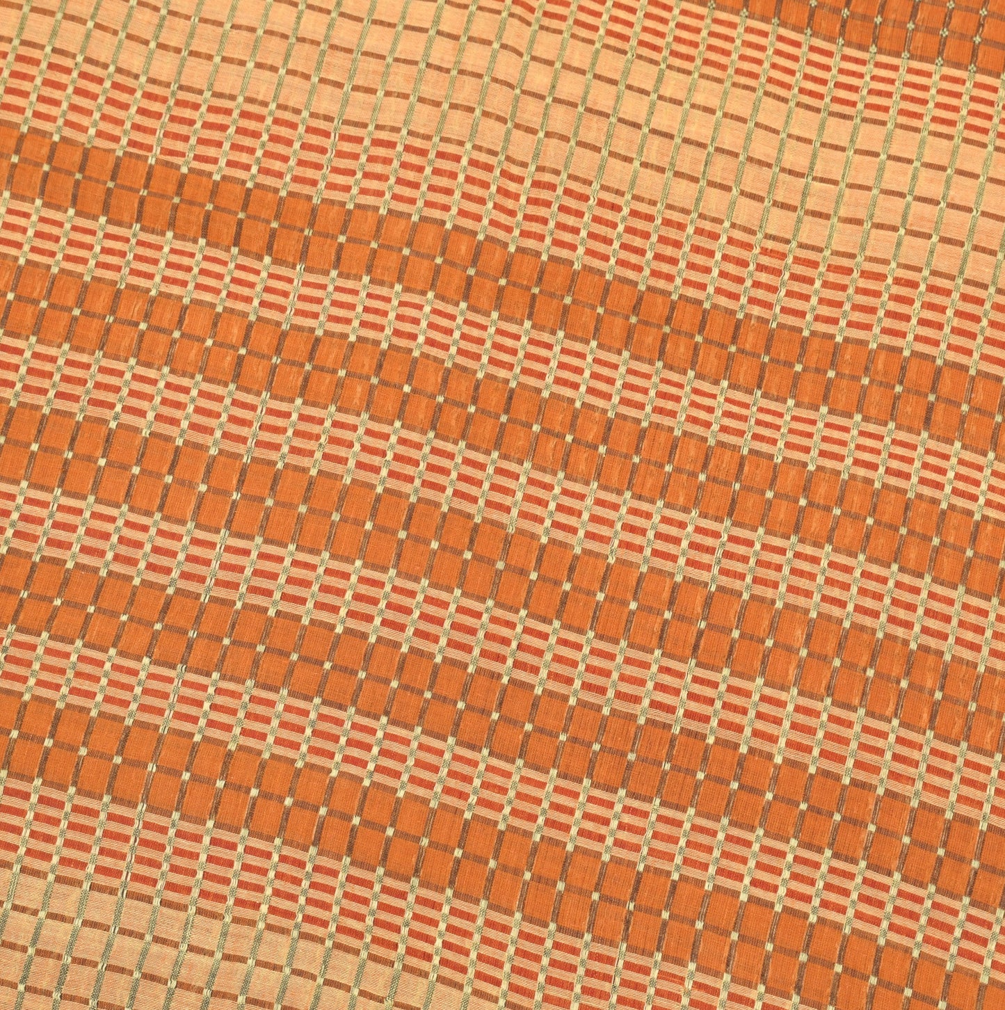 Sushila Vintage Mustard Chettinad Saree Pure Cotton Checks Woven 5YD Sari Fabric