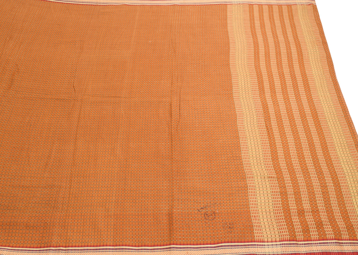 Sushila Vintage Mustard Chettinad Saree Pure Cotton Checks Woven 5YD Sari Fabric