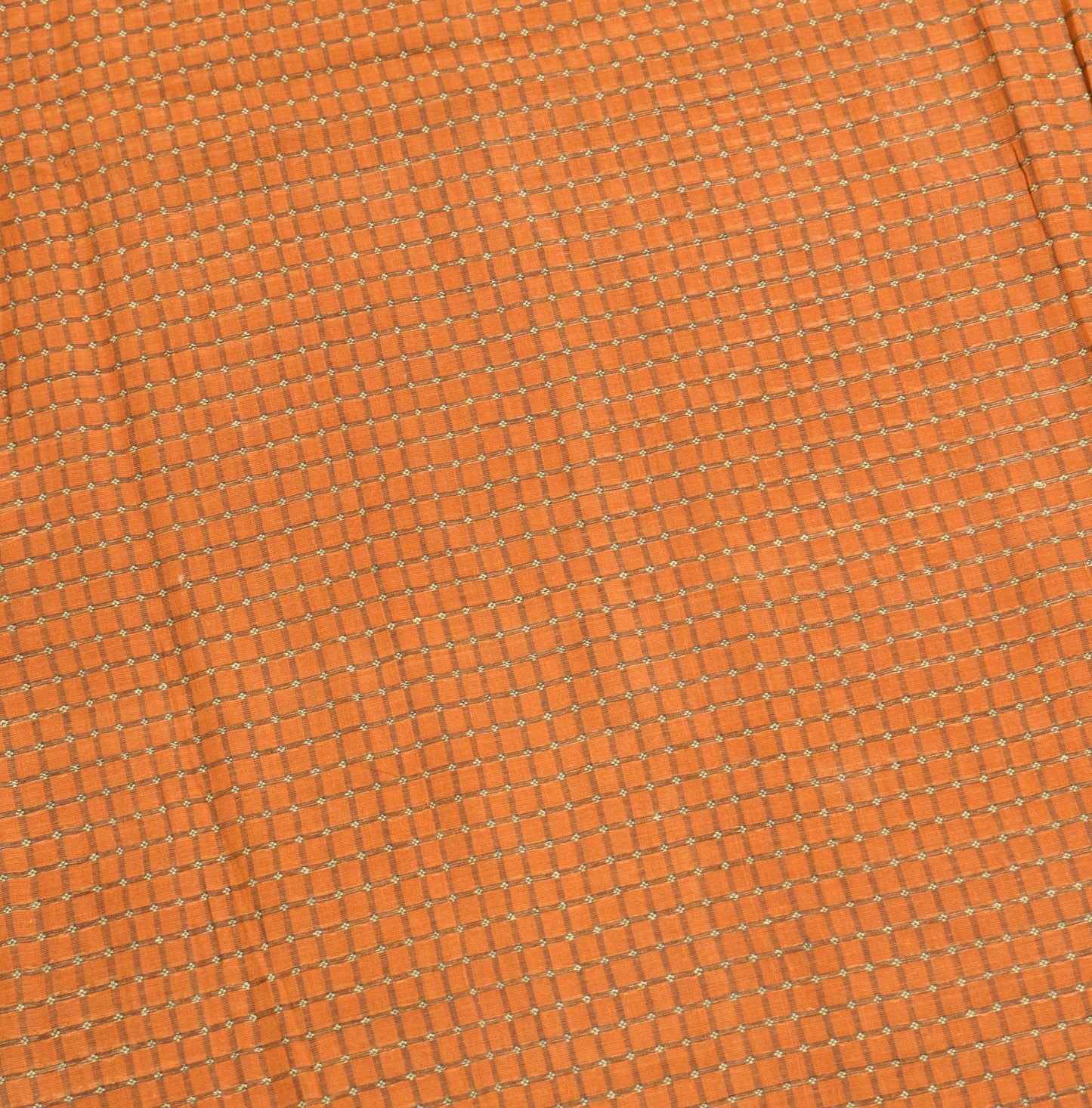 Sushila Vintage Mustard Chettinad Saree Pure Cotton Checks Woven 5YD Sari Fabric