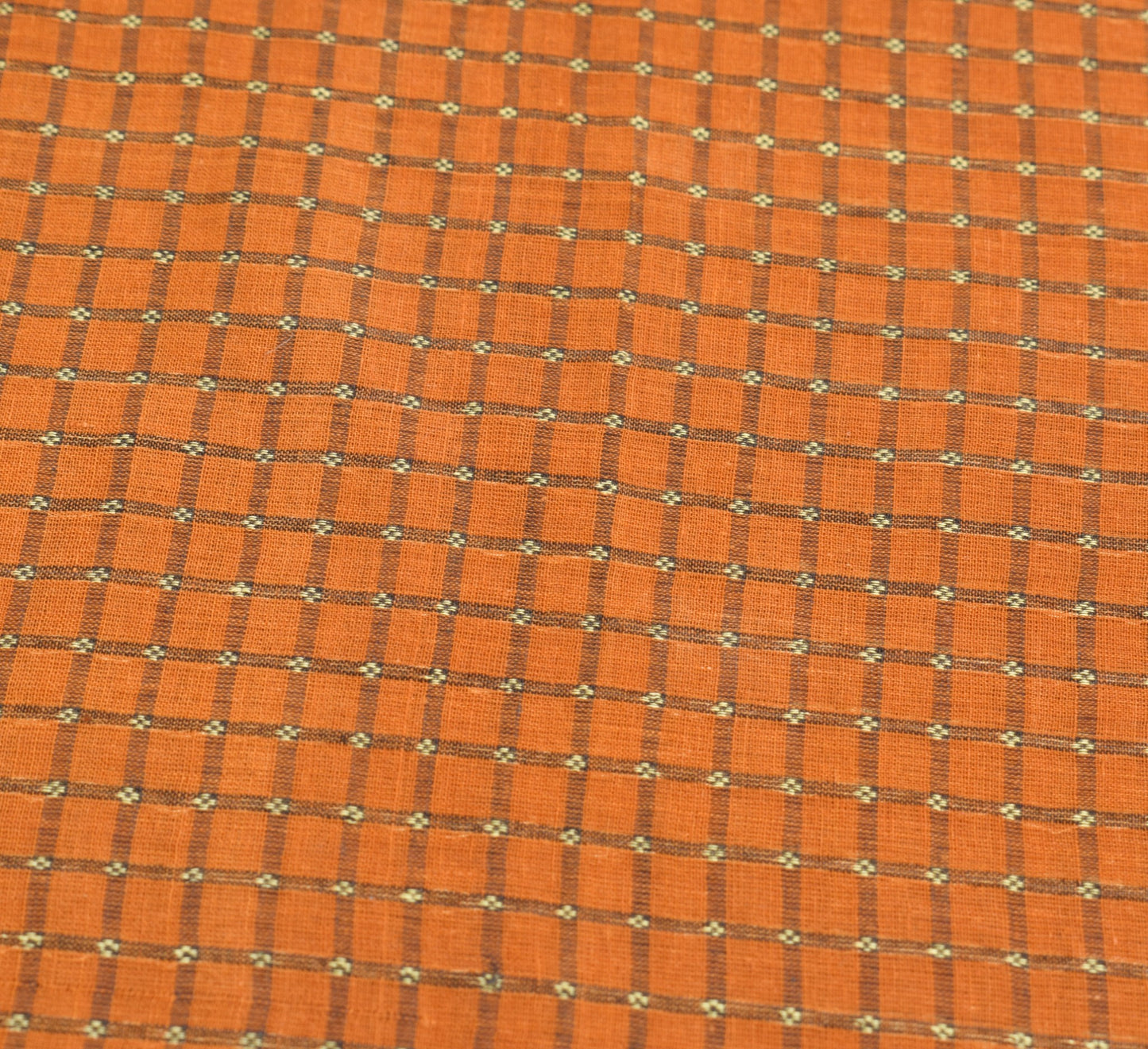 Sushila Vintage Mustard Chettinad Saree Pure Cotton Checks Woven 5YD Sari Fabric