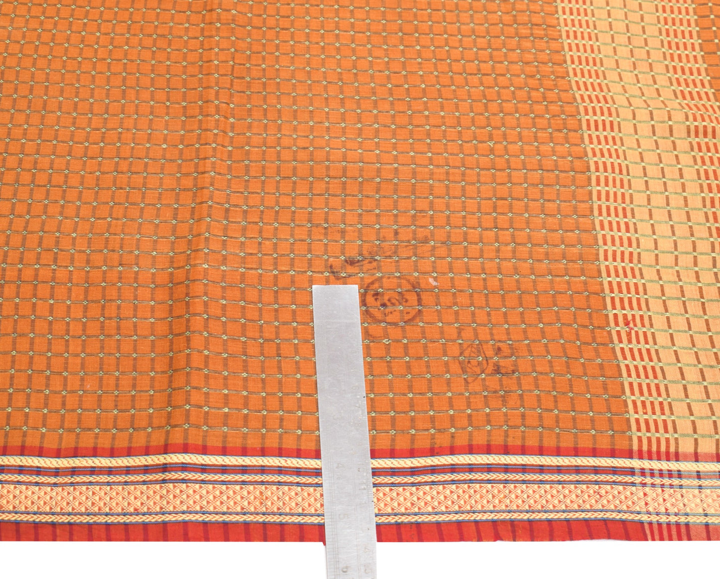 Sushila Vintage Mustard Chettinad Saree Pure Cotton Checks Woven 5YD Sari Fabric