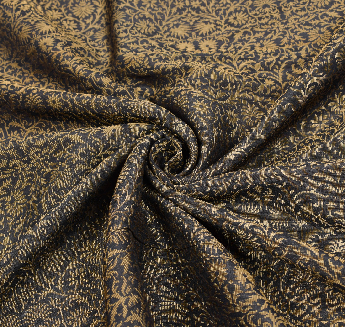 Sushila Vintage Banarasi Woven Saree Pure Silk Black Floral Handloom Sari Fabric