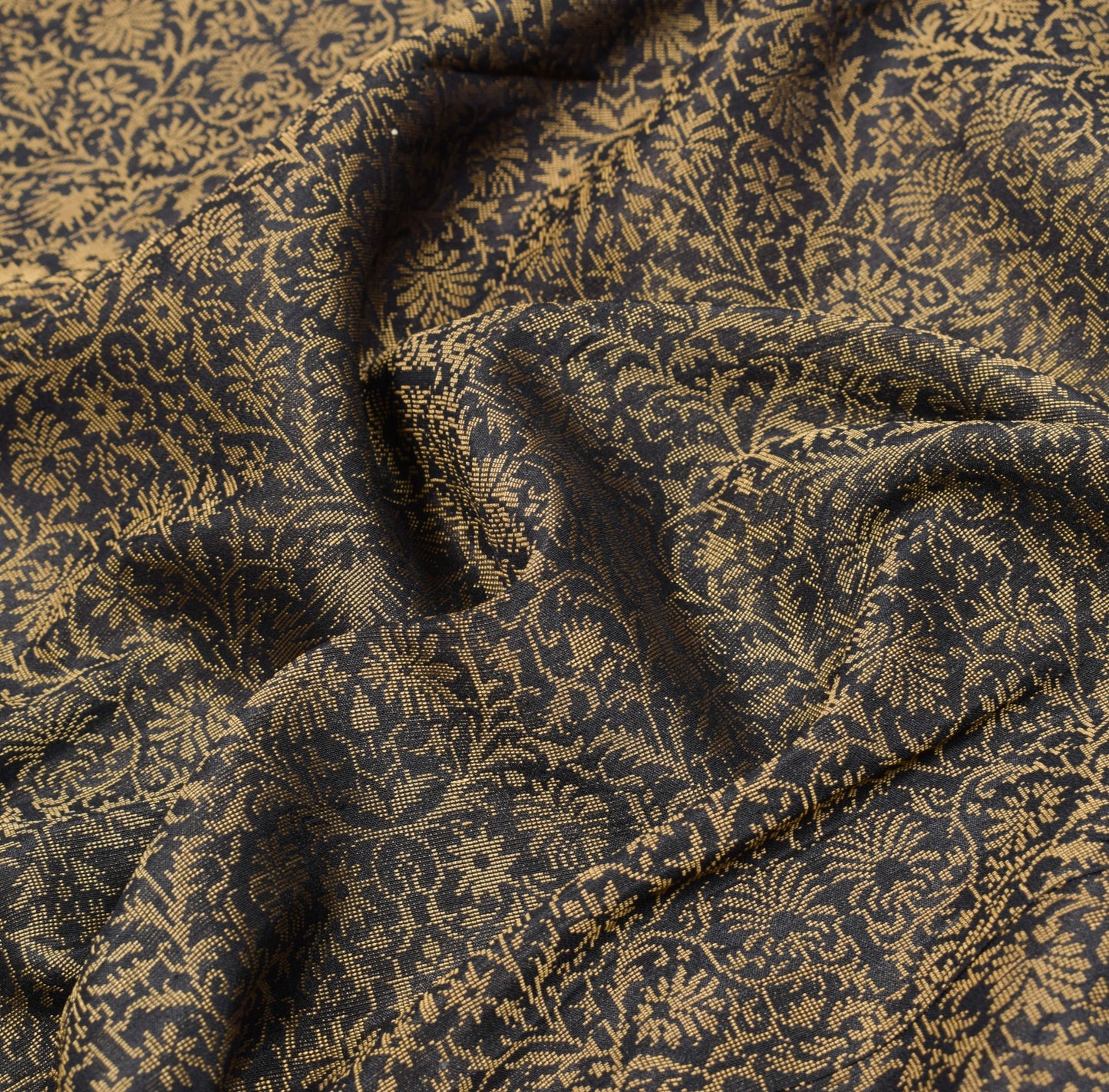Sushila Vintage Banarasi Woven Saree Pure Silk Black Floral Handloom Sari Fabric
