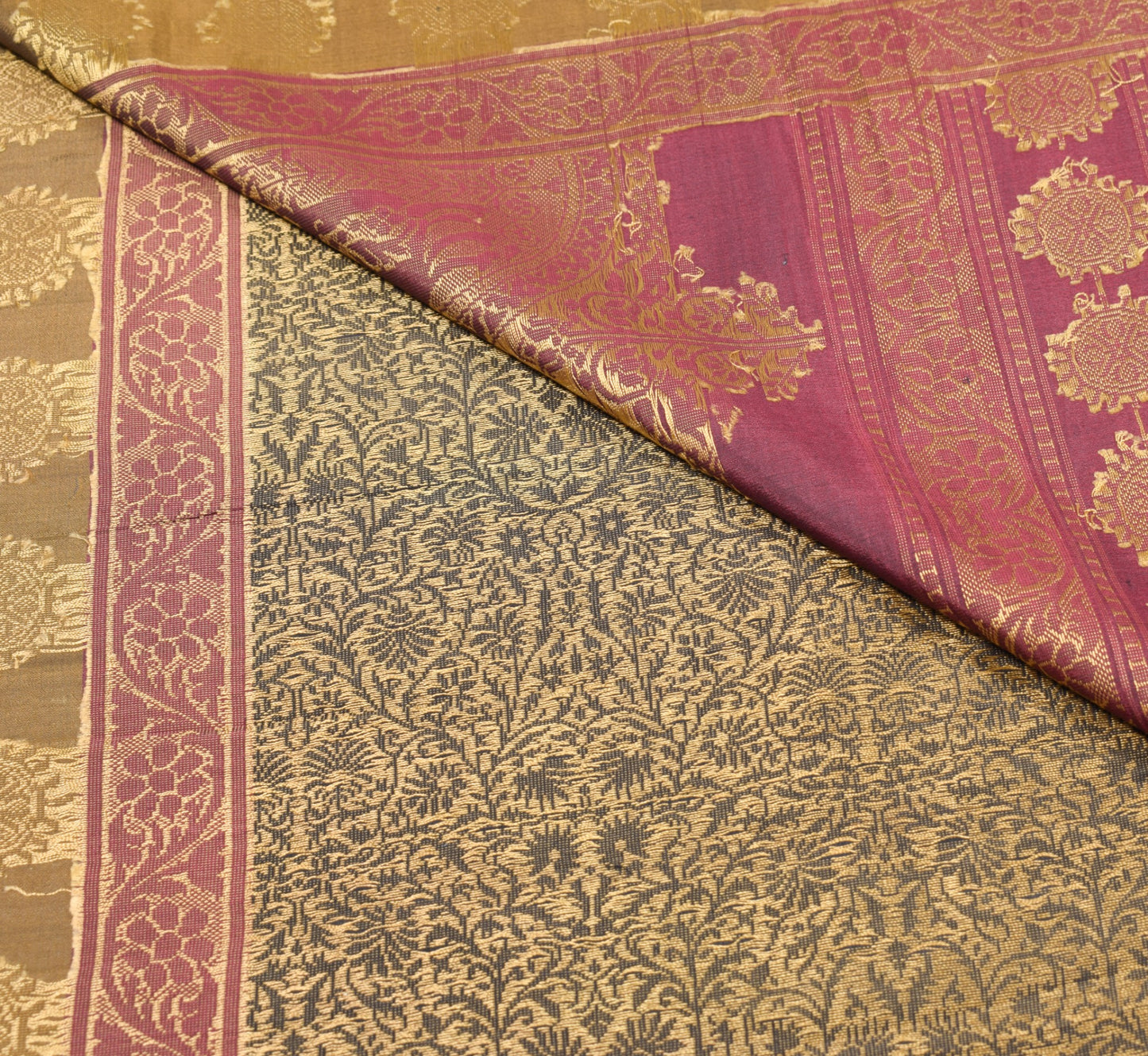 Sushila Vintage Banarasi Woven Saree Pure Silk Black Floral Handloom Sari Fabric