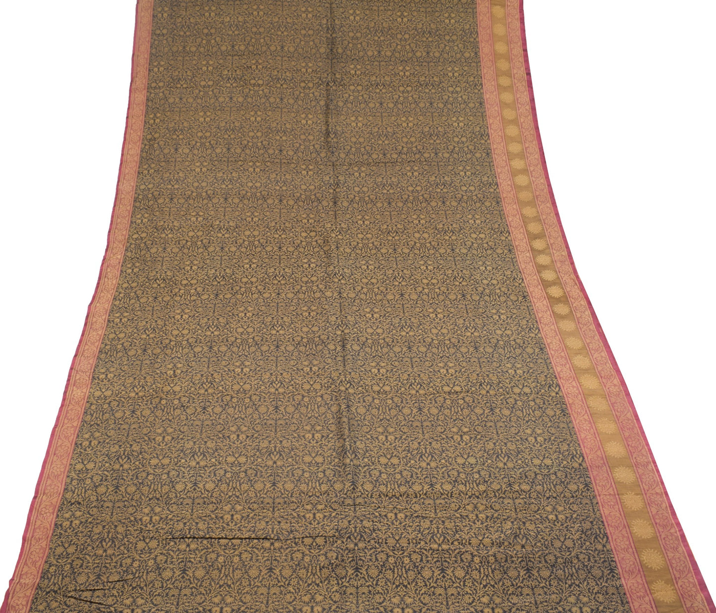 Sushila Vintage Banarasi Woven Saree Pure Silk Black Floral Handloom Sari Fabric