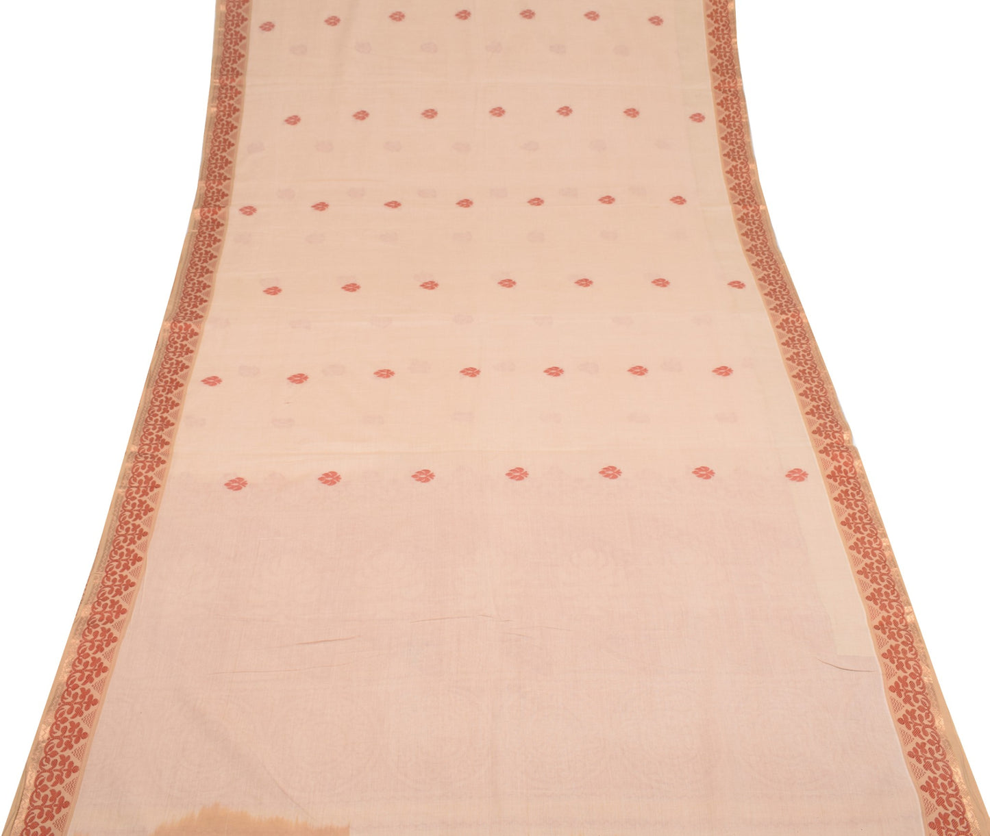 Sushila Vintage Hand Woven Floral Saree Pure Cotton Shade of Brown Sari Fabric