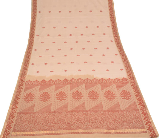 Sushila Vintage Hand Woven Floral Saree Pure Cotton Shade of Brown Sari Fabric