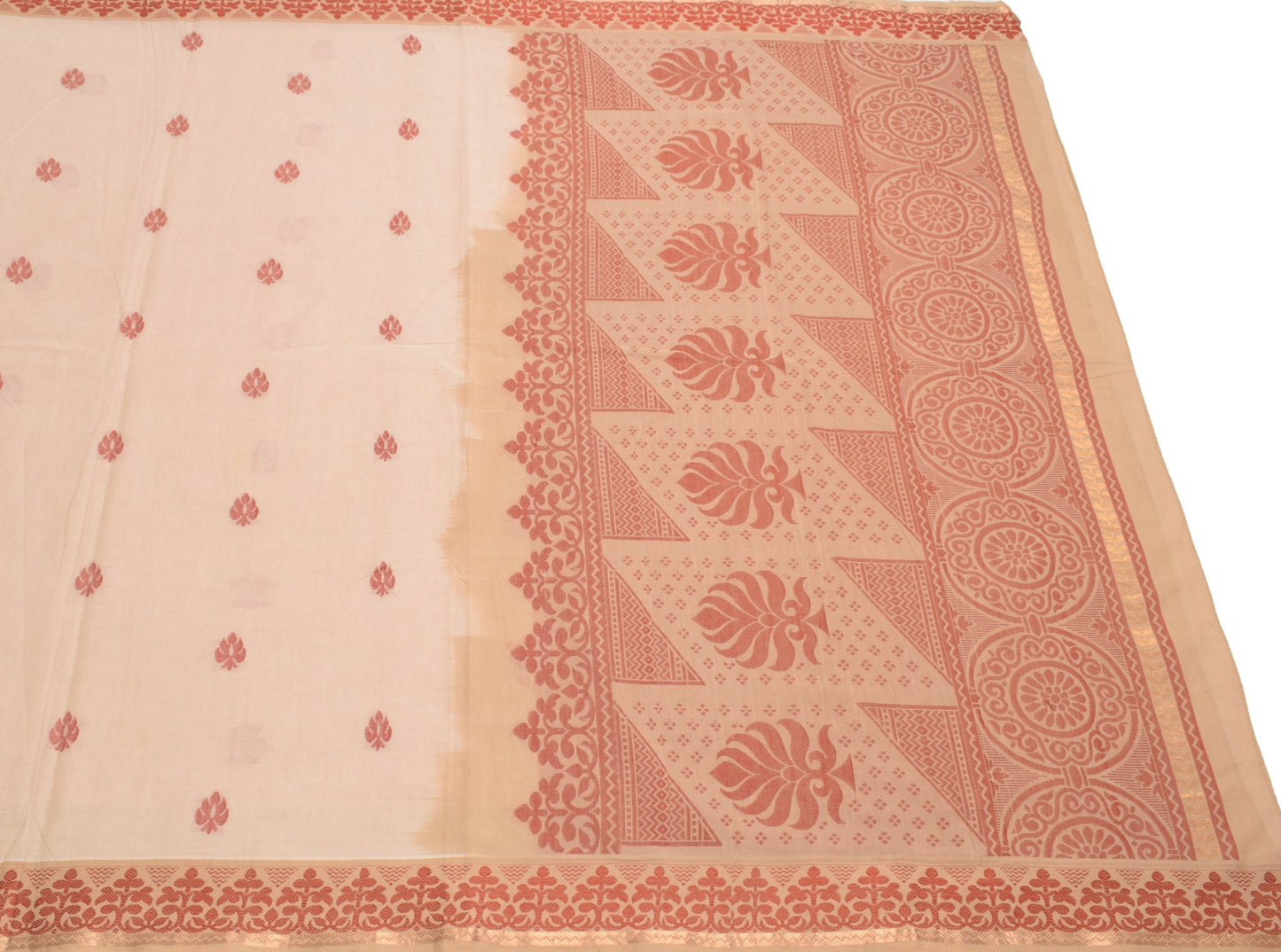 Sushila Vintage Hand Woven Floral Saree Pure Cotton Shade of Brown Sari Fabric