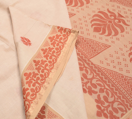 Sushila Vintage Hand Woven Floral Saree Pure Cotton Shade of Brown Sari Fabric