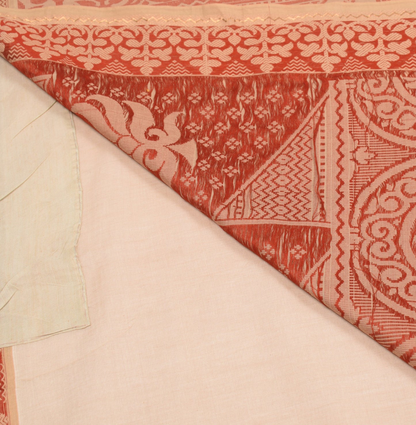 Sushila Vintage Hand Woven Floral Saree Pure Cotton Shade of Brown Sari Fabric