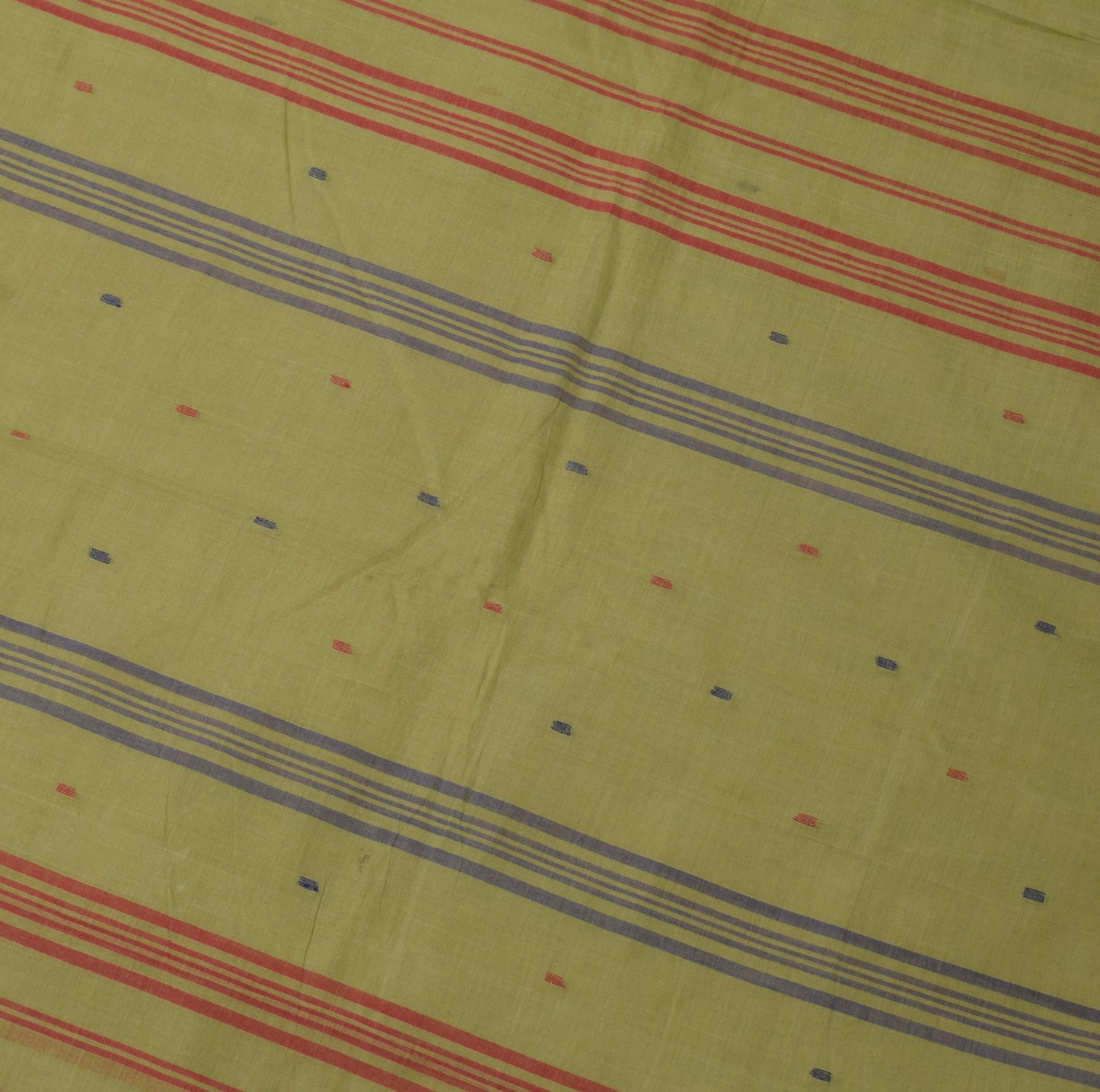 Sushila Vintage Bengal Tant Woven Saree Pure Cotton Green Handloom Sari Fabric