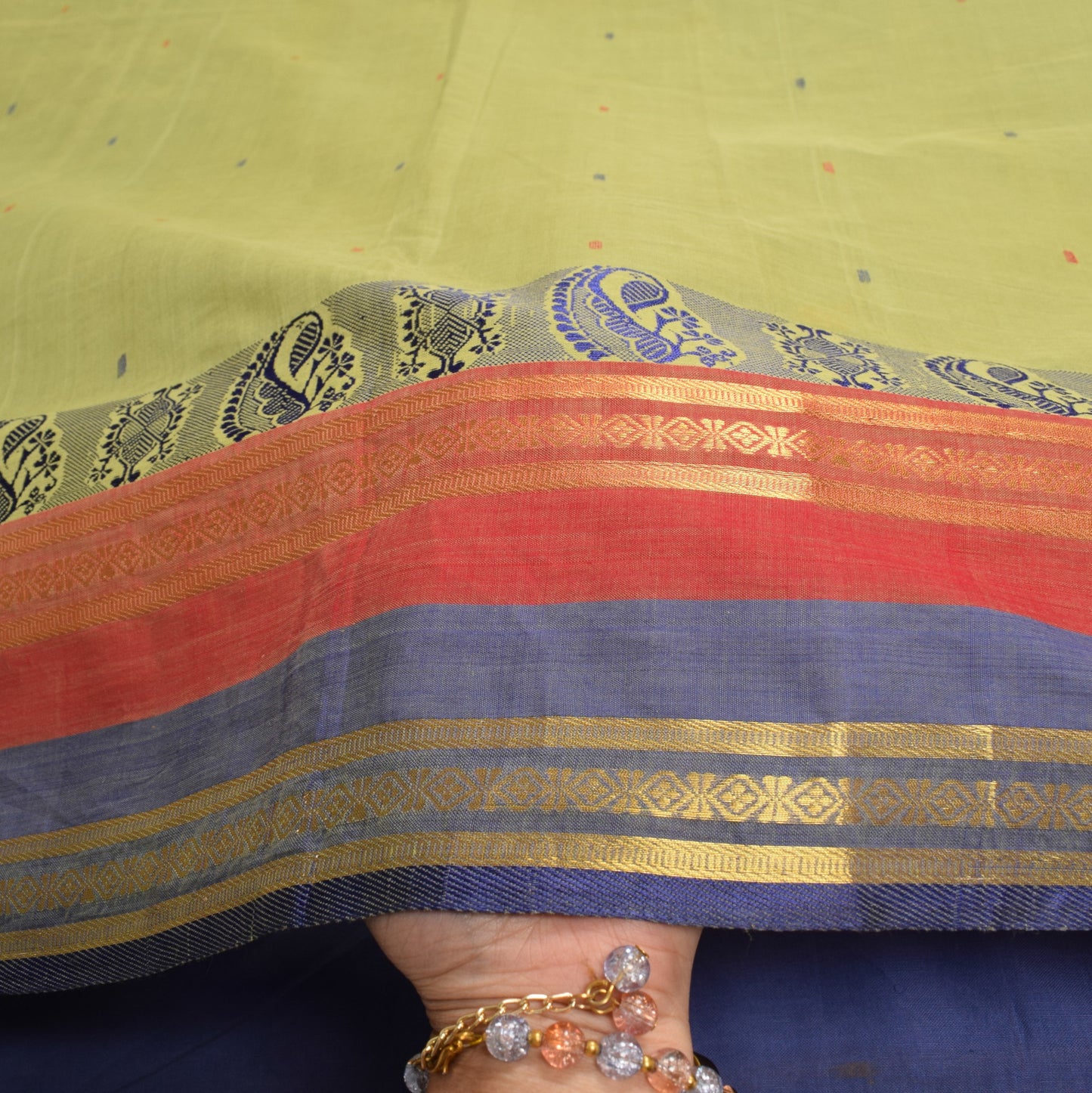 Sushila Vintage Bengal Tant Woven Saree Pure Cotton Green Handloom Sari Fabric