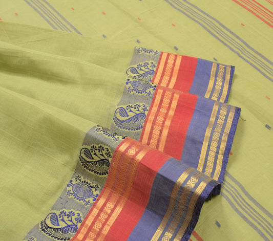 Sushila Vintage Bengal Tant Woven Saree Pure Cotton Green Handloom Sari Fabric